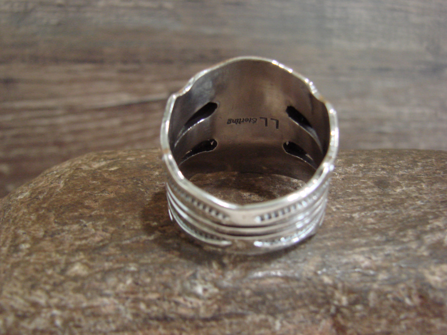 Native American Sterling Silver & Turquoise Ring - Lee - Size 14.5