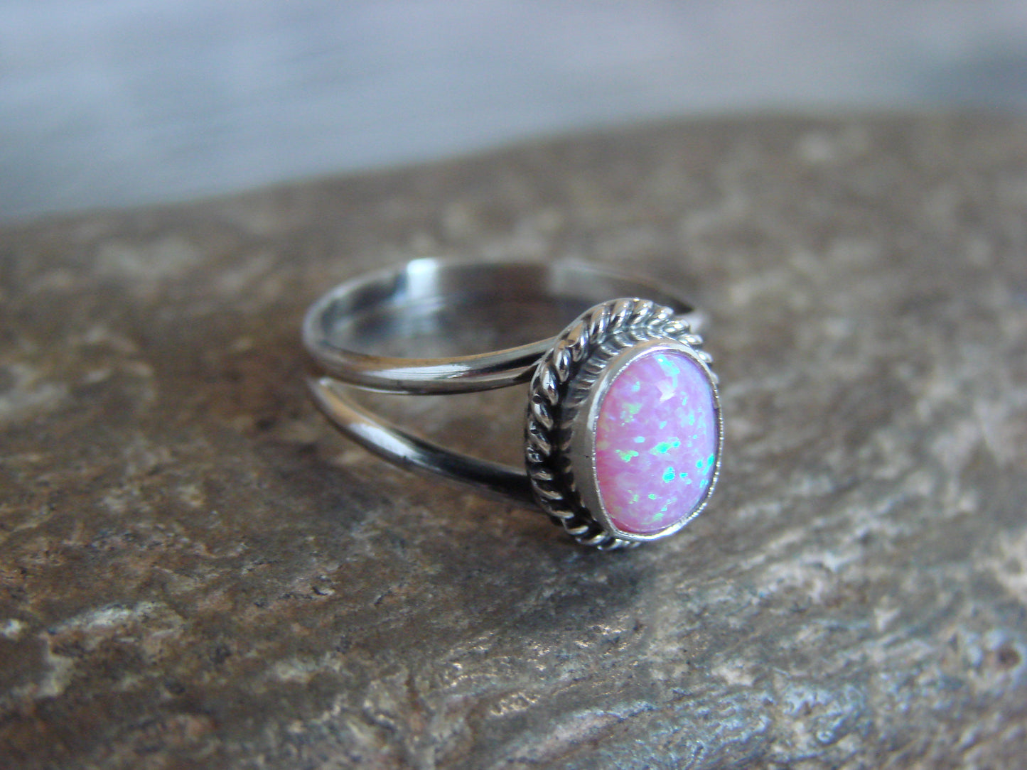 Native American Sterling Silver & Pink Opal Ring - Barbone - Size 5
