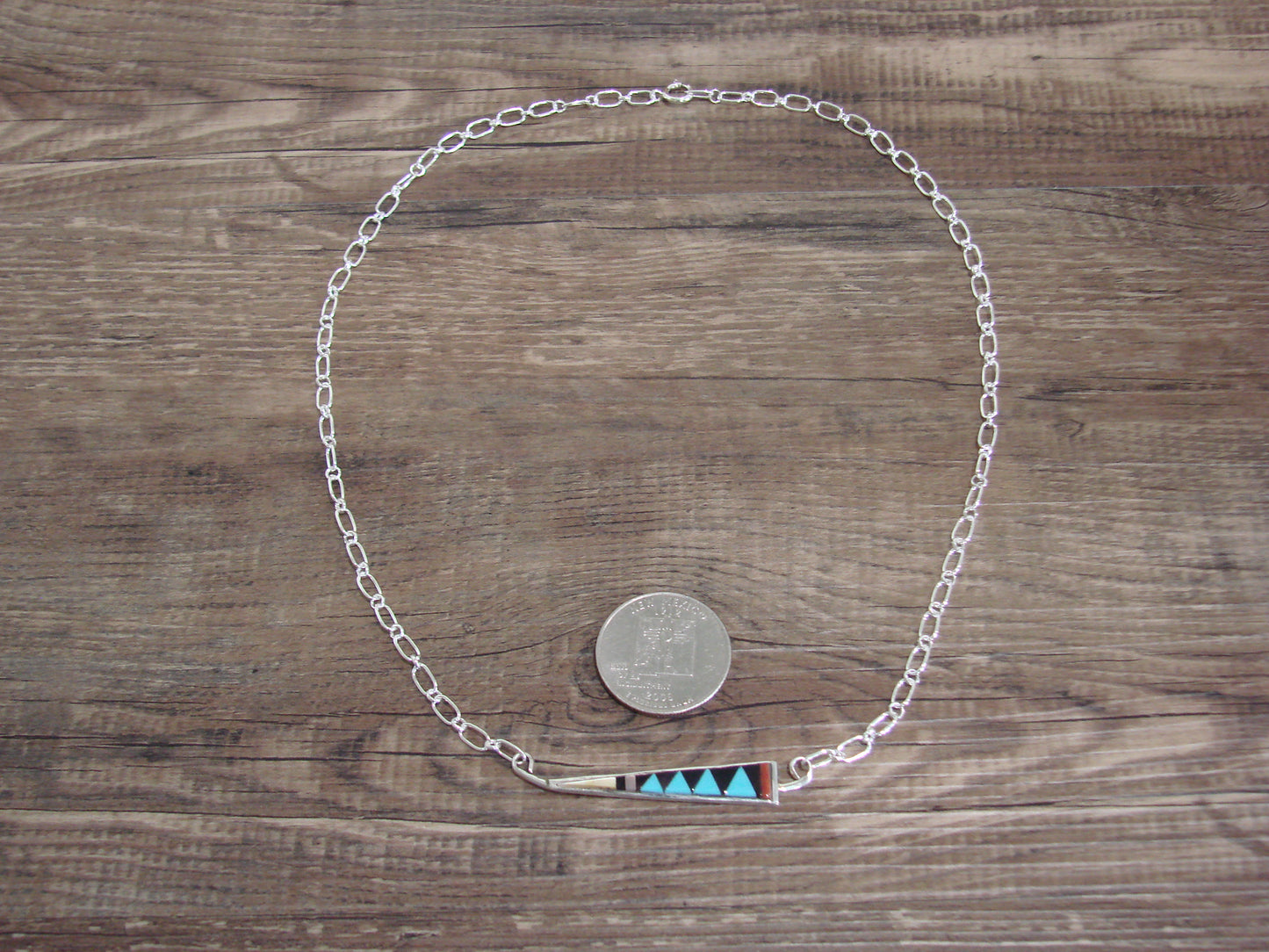 Native American Sterling Silver 18" Multi Stone Inlay Link Necklace - Qualo