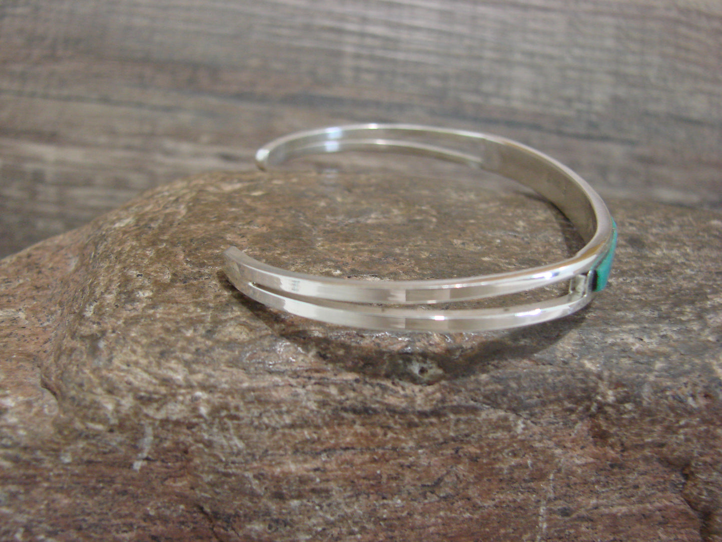 Native American Sterling Silver Turquoise Inlay Row Cuff Bracelet - Johnson