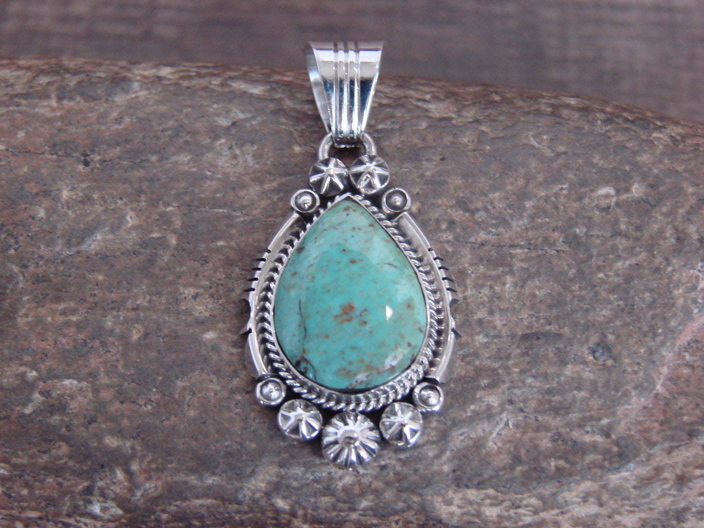 Native American Sterling Silver & Sonoran Turquoise Pendant - Benally