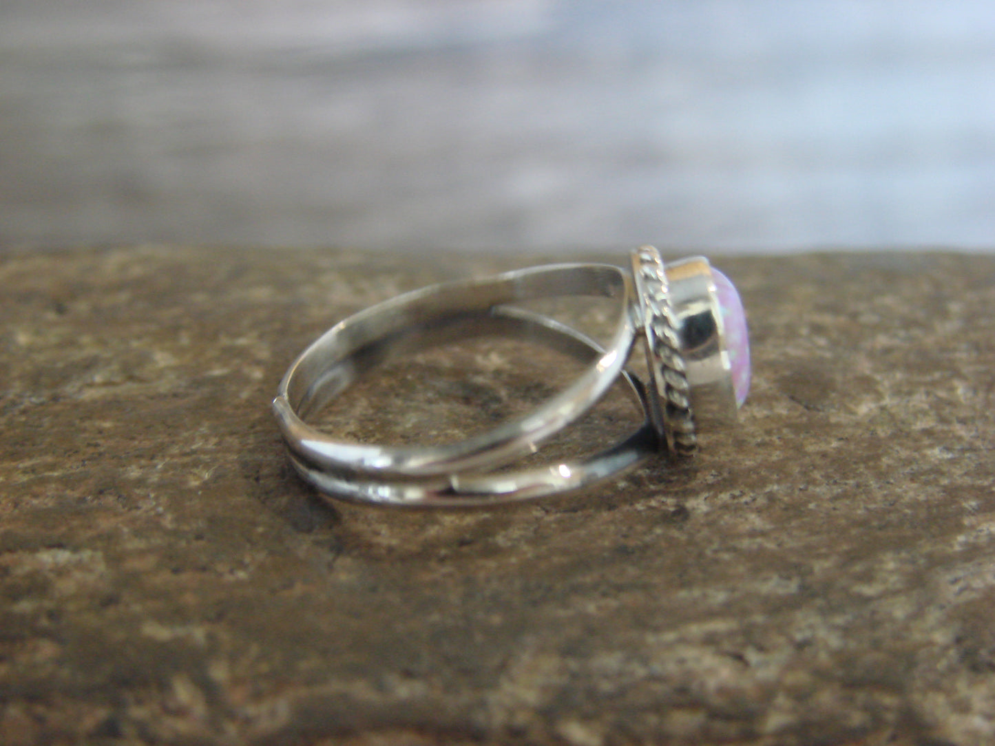 Native American Sterling Silver & Pink Opal Ring - Barbone - Size 5