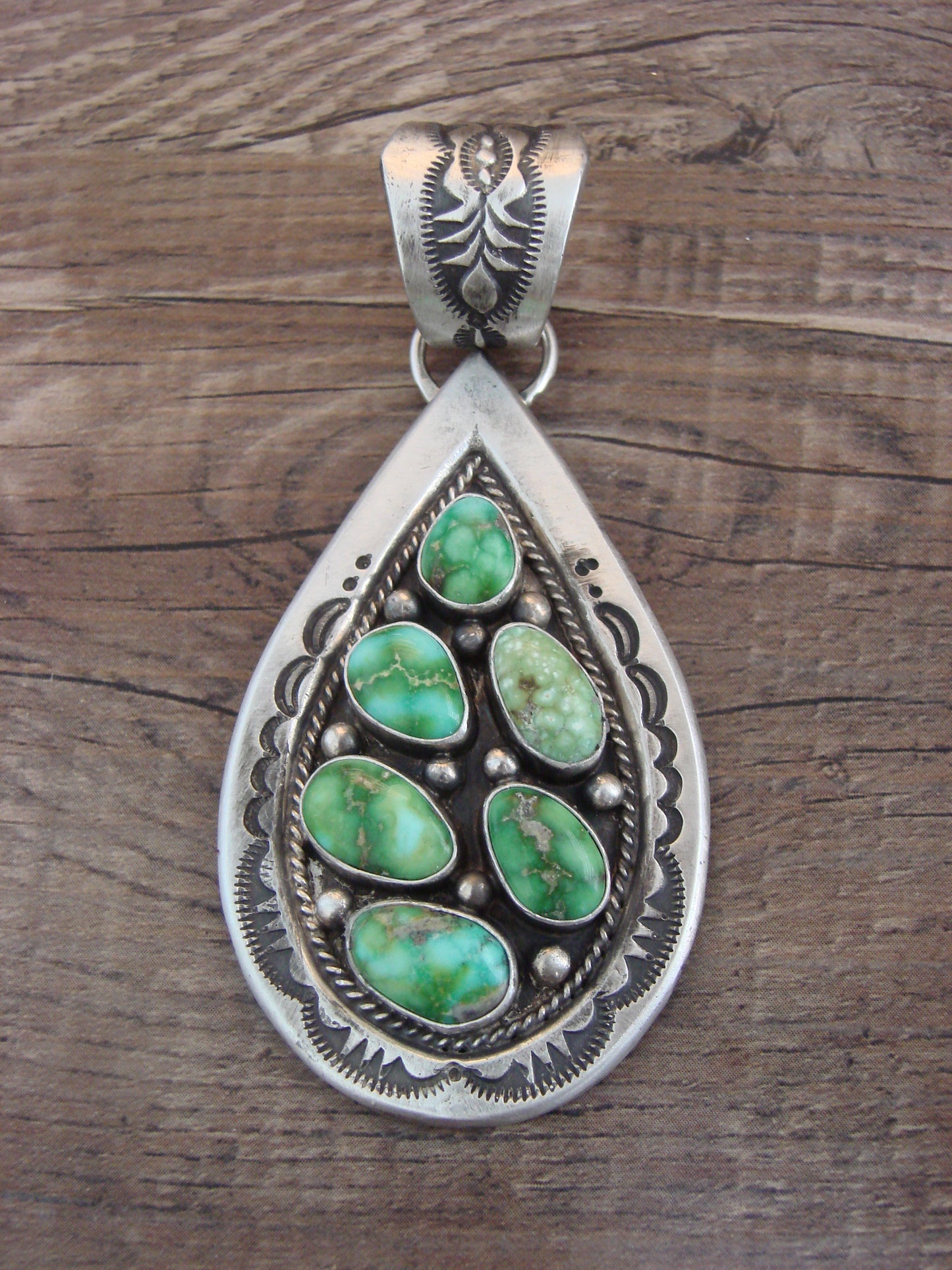 Native American Sterling Silver & Sonoran Turquoise Cluster Pendant by Lewis