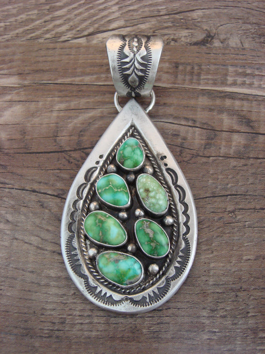 Native American Sterling Silver & Sonoran Turquoise Cluster Pendant by Lewis