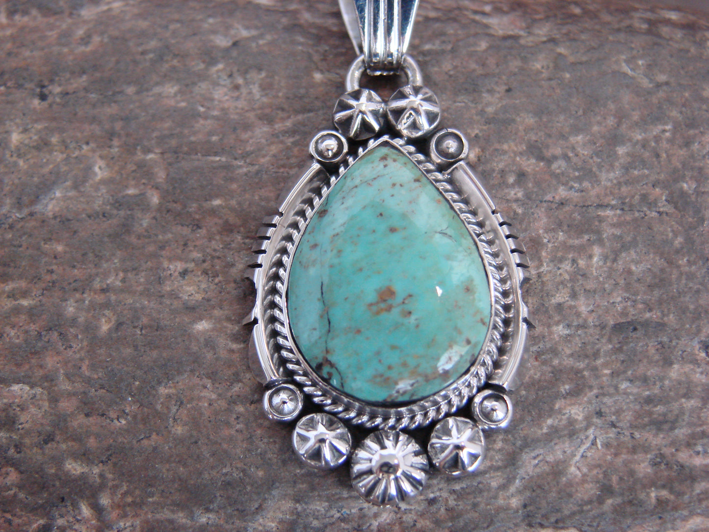 Native American Sterling Silver & Sonoran Turquoise Pendant - Benally