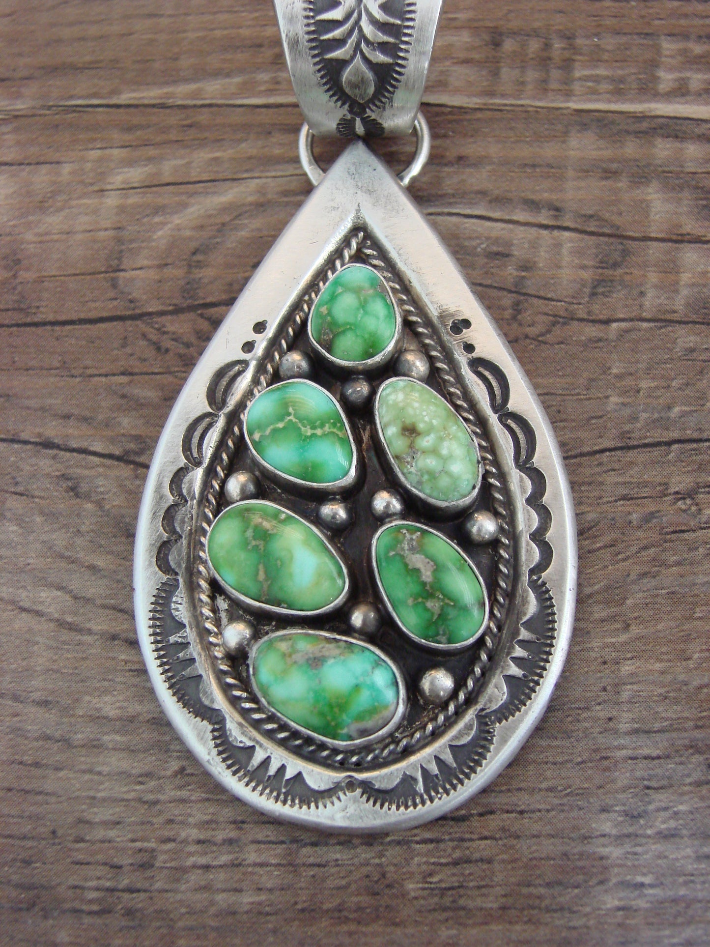 Native American Sterling Silver & Sonoran Turquoise Cluster Pendant by Lewis