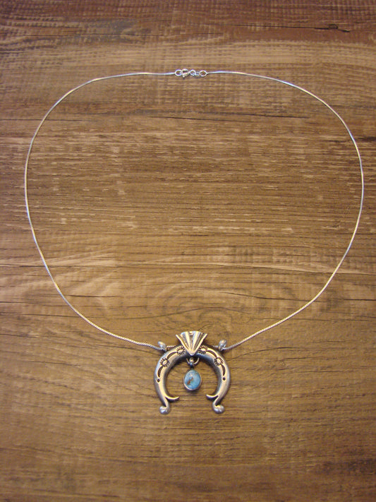 Native American Sterling Silver & Turquoise Naja Necklace by Shorty