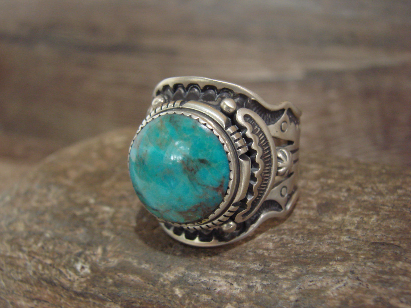 Native American Sterling Silver & Turquoise Ring - Lee - Size 13