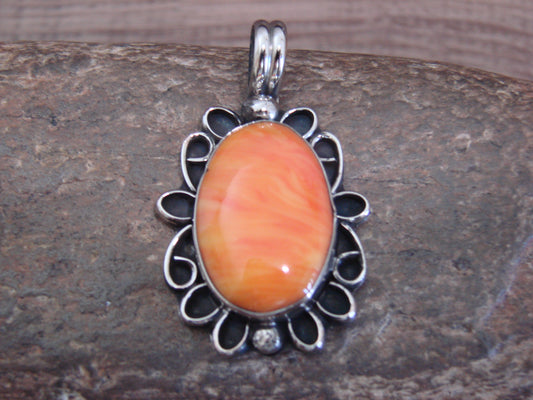 Native American Nickel Silver & Spiny Oyster Pendant - Cleveland