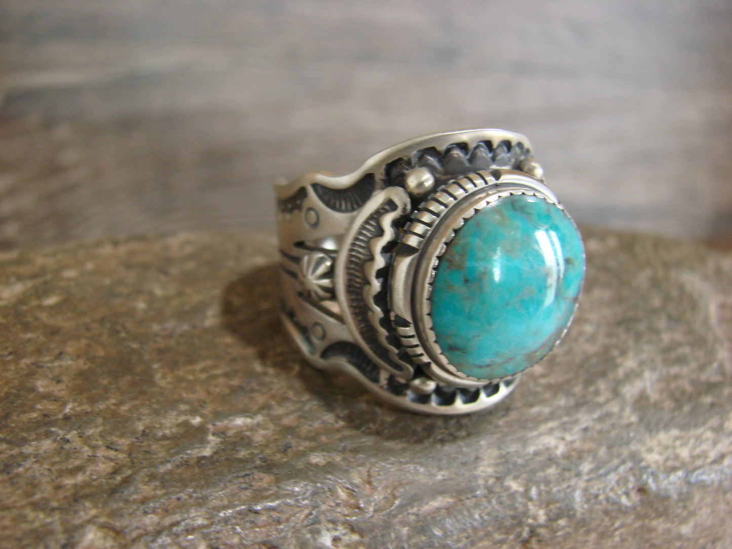 Native American Sterling Silver & Turquoise Ring - Lee - Size 13