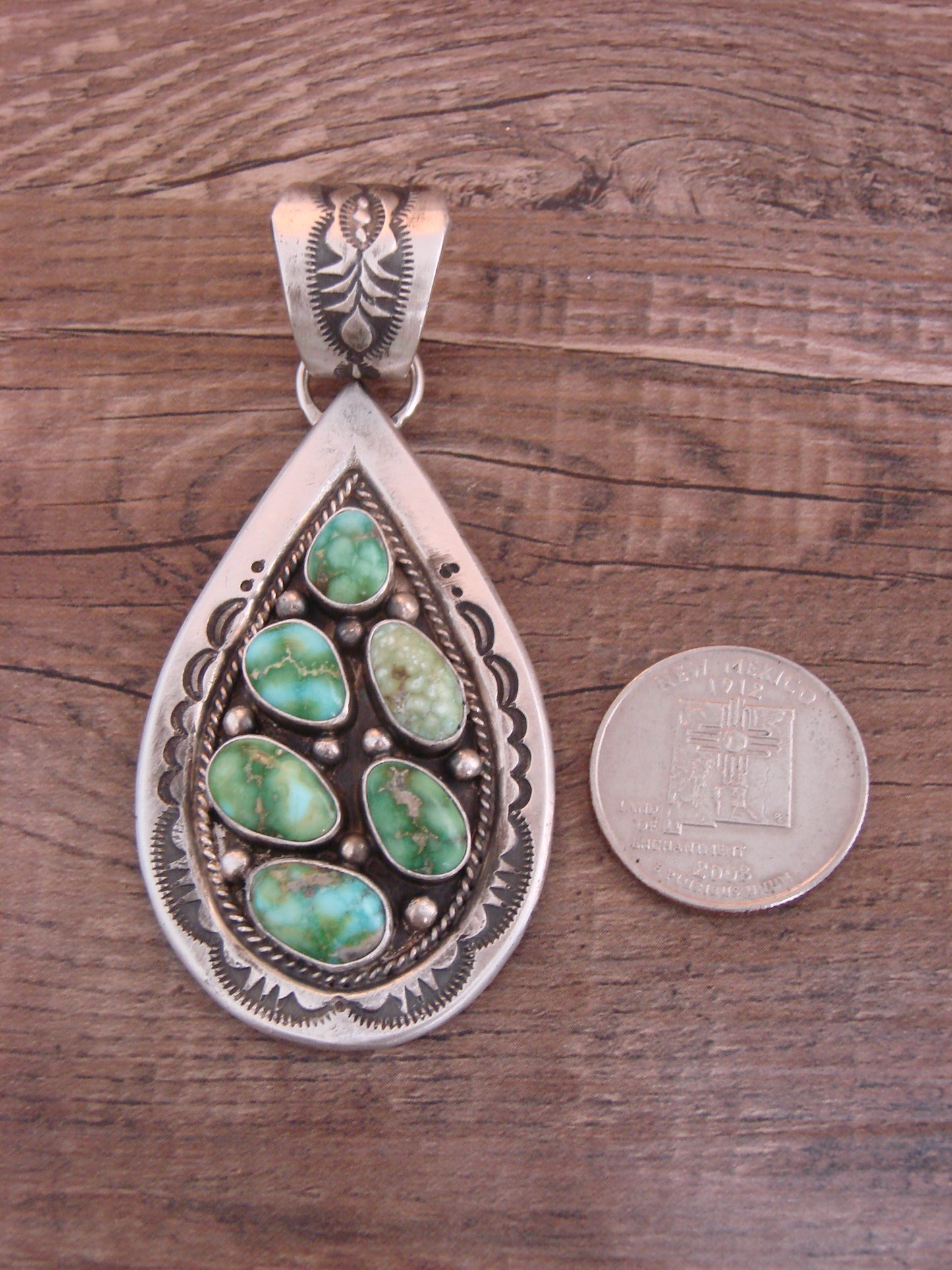 Native American Sterling Silver & Sonoran Turquoise Cluster Pendant by Lewis