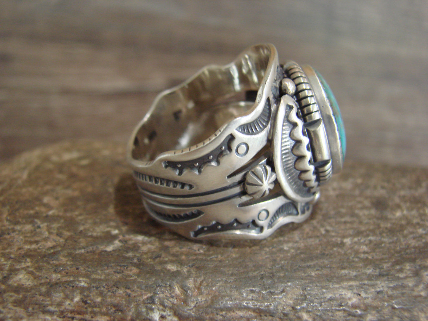 Native American Sterling Silver & Turquoise Ring - Lee - Size 13