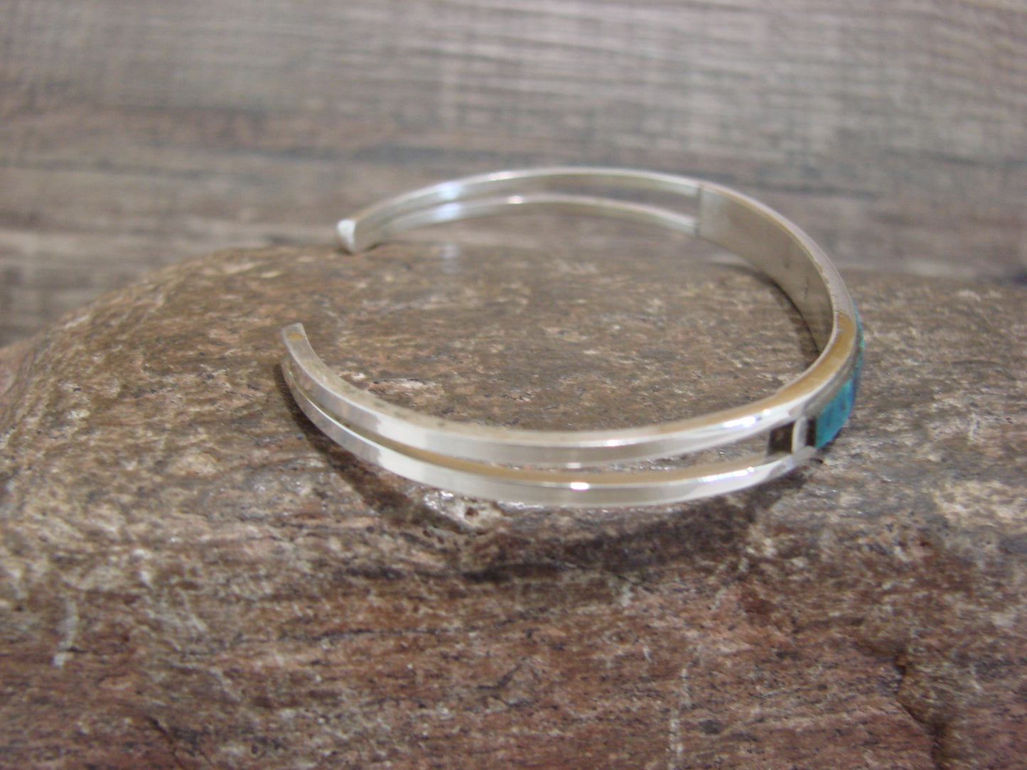 Native American Sterling Silver Turquoise Inlay Row Cuff Bracelet - Johnson