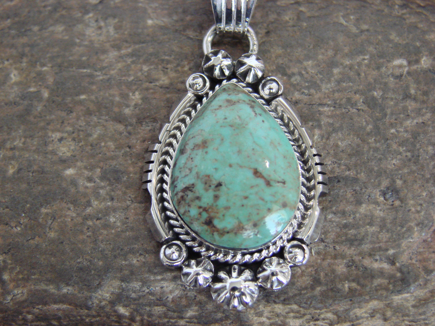 Native American Sterling Silver & Sonoran Turquoise Pendant - Benally