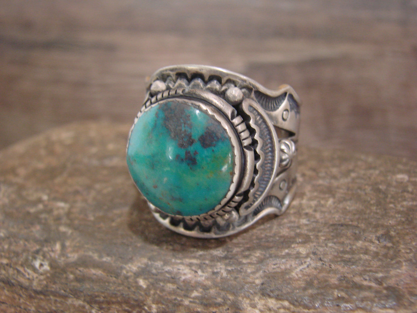 Native American Sterling Silver & Turquoise Ring - Lee - Size 14