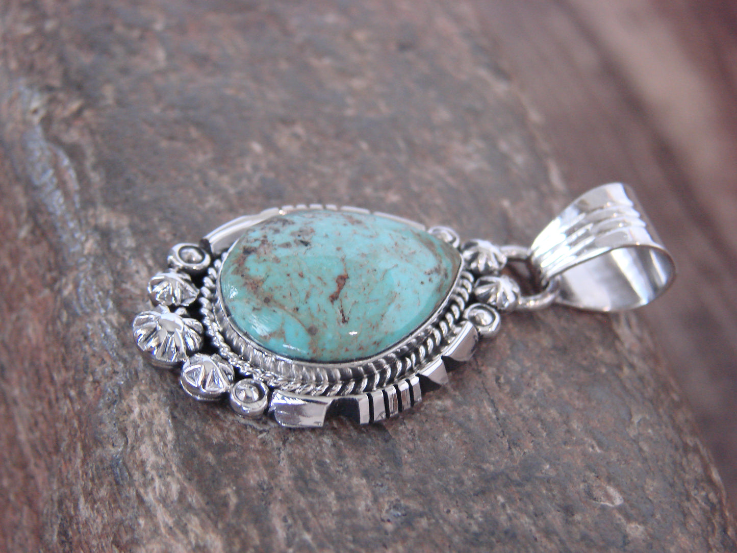 Native American Sterling Silver & Sonoran Turquoise Pendant - Benally