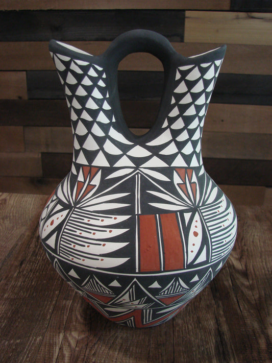 Native American Fine Line Hand Painted Wedding Vase by M. Lukee