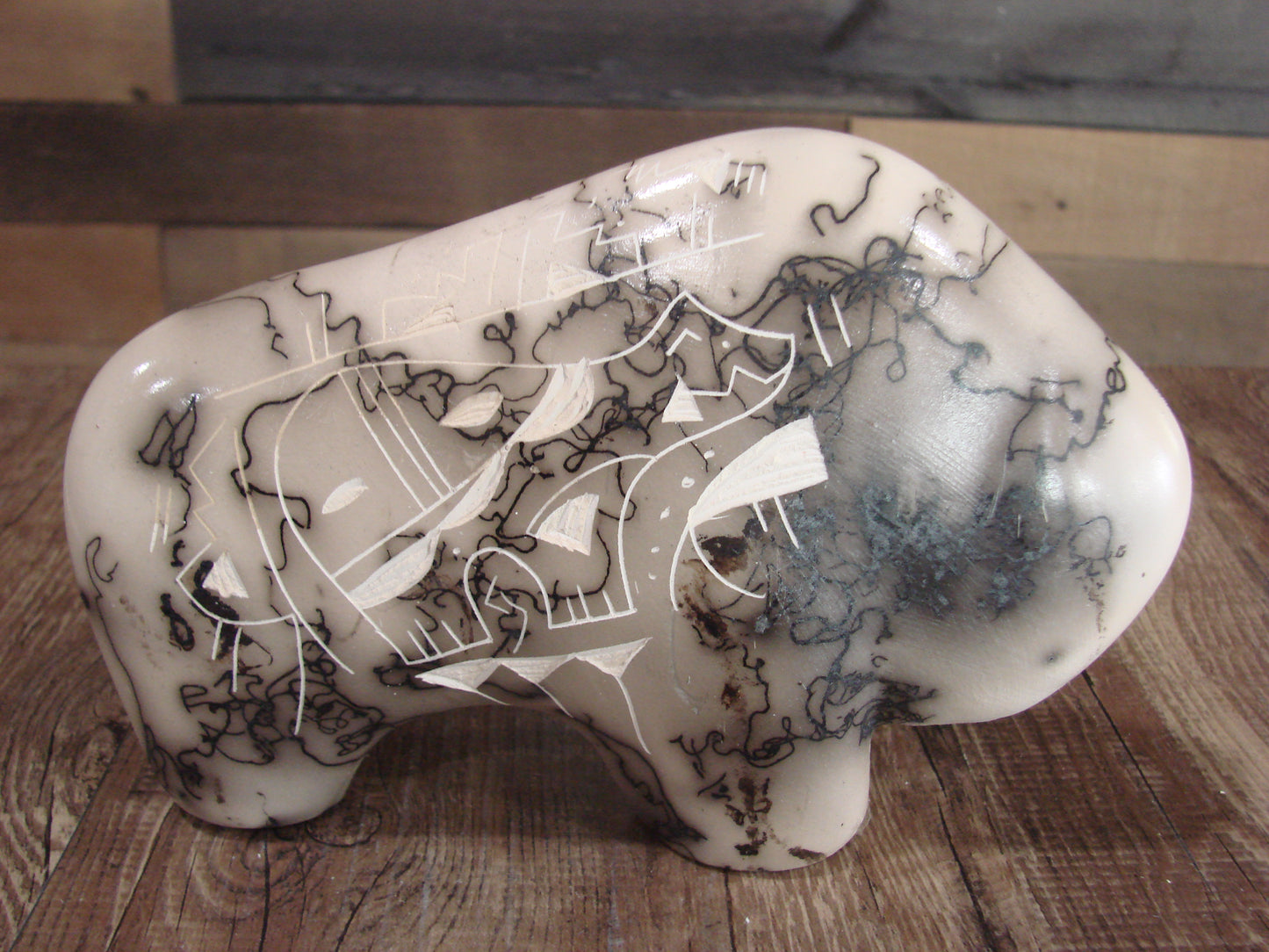 Native American Navajo Pottery Horse Hair Buffalo Sculpture by Vail