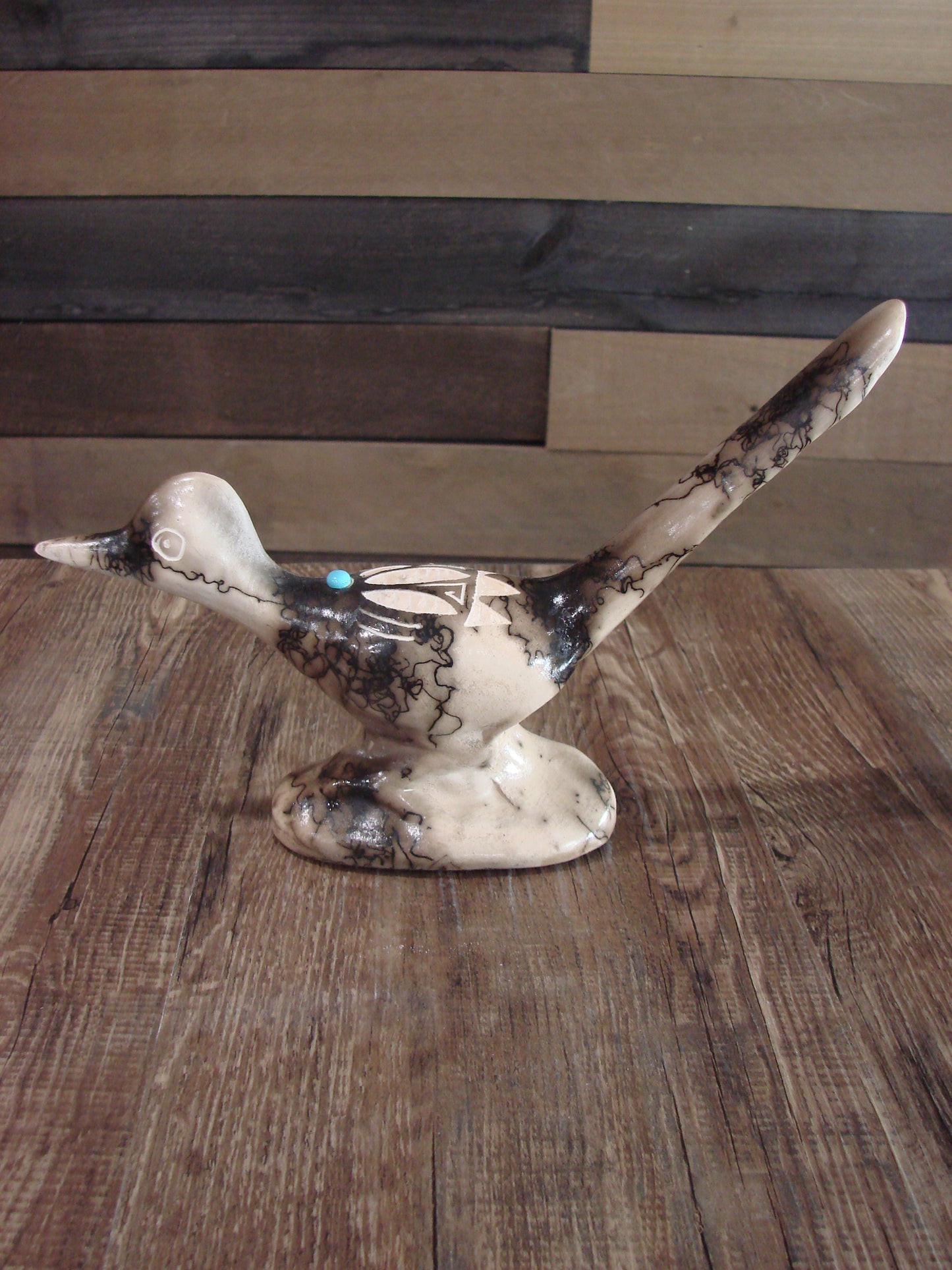 Native American Pottery Horse Hair Road Runner Sculpture by Vail