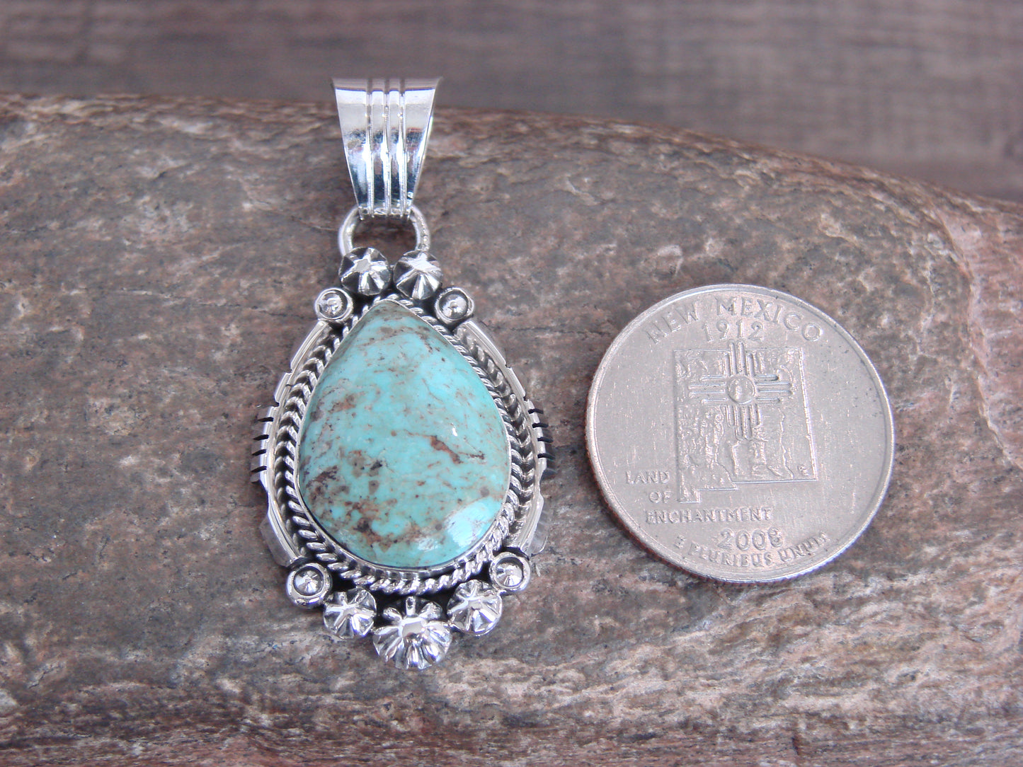 Native American Sterling Silver & Sonoran Turquoise Pendant - Benally