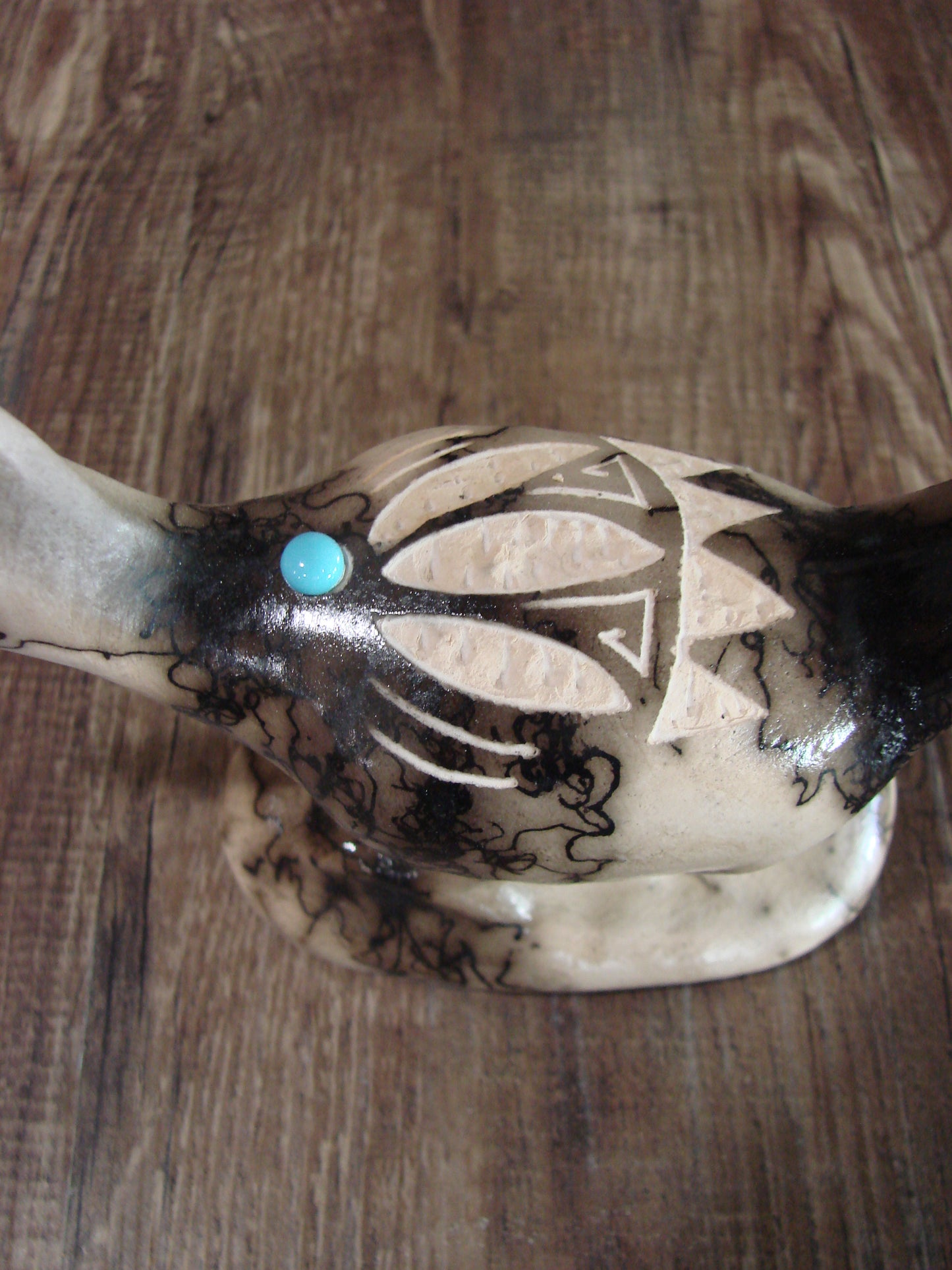 Native American Pottery Horse Hair Road Runner Sculpture by Vail