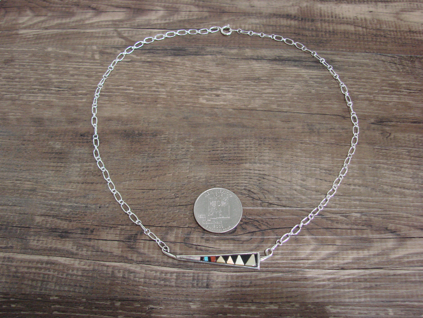 Native American Sterling Silver 18" Multi Stone Inlay Link Necklace - Qualo