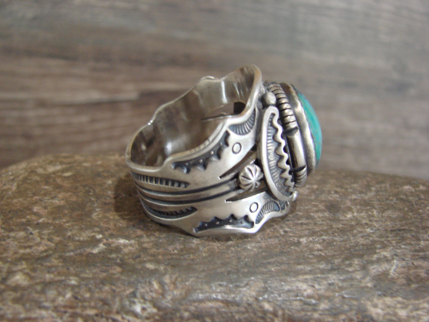 Native American Sterling Silver & Turquoise Ring - Lee - Size 14