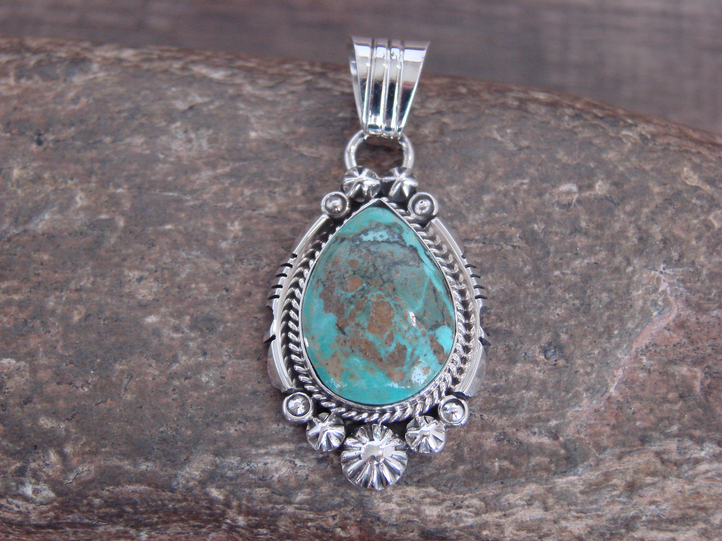 Native American Sterling Silver & Sonoran Turquoise Pendant - Benally