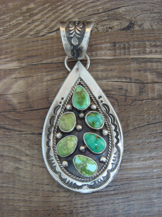 Native American Sterling Silver & Sonoran Turquoise Cluster Pendant by Lewis