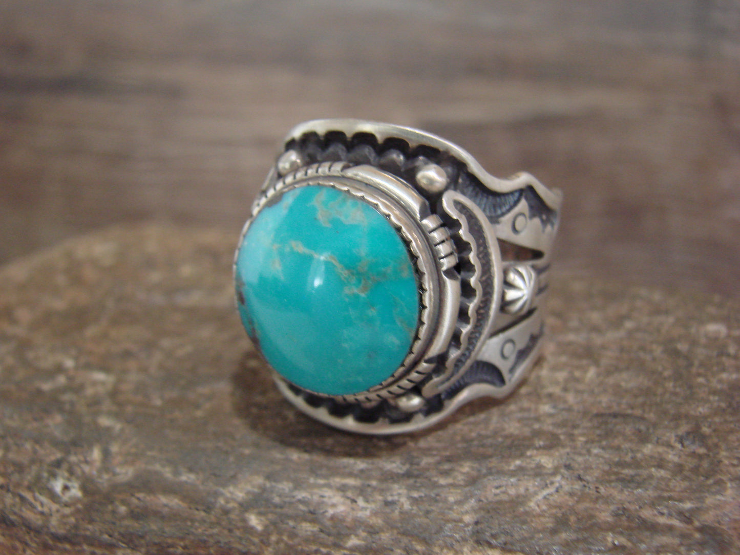 Native American Sterling Silver & Turquoise Ring - Lee - Size 14.5