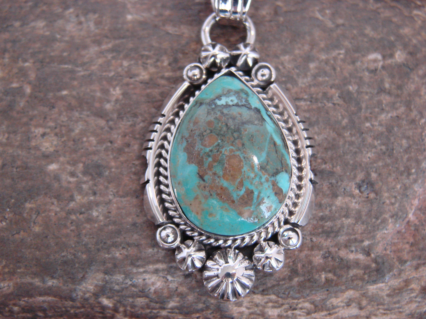 Native American Sterling Silver & Sonoran Turquoise Pendant - Benally