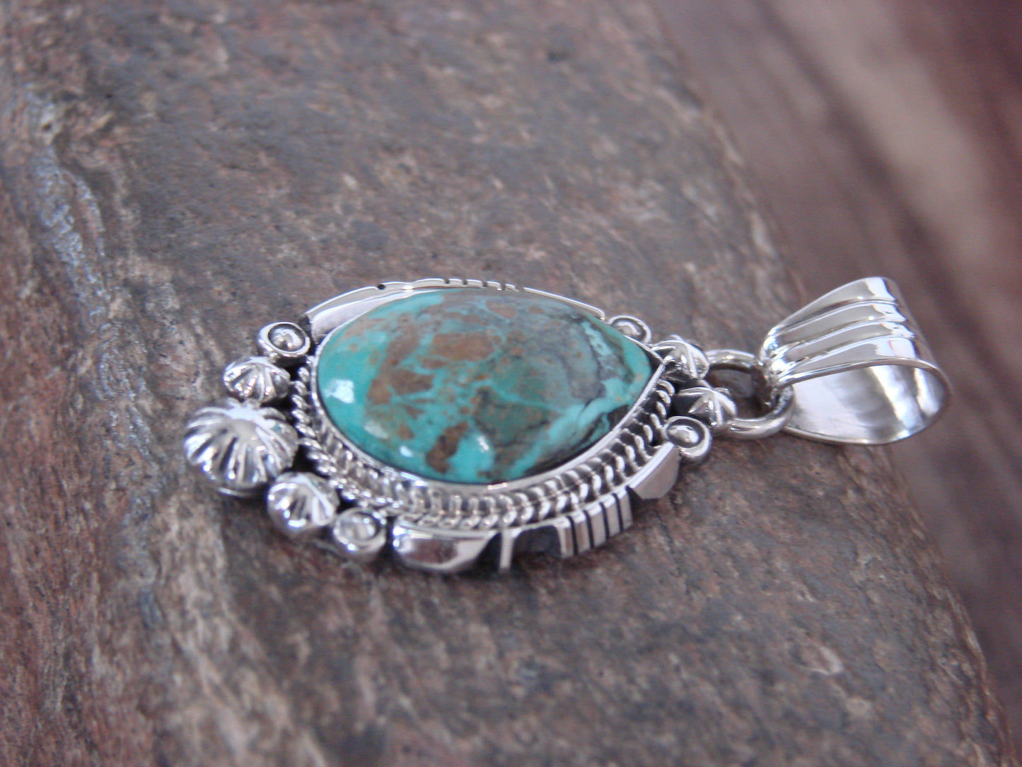 Native American Sterling Silver & Sonoran Turquoise Pendant - Benally