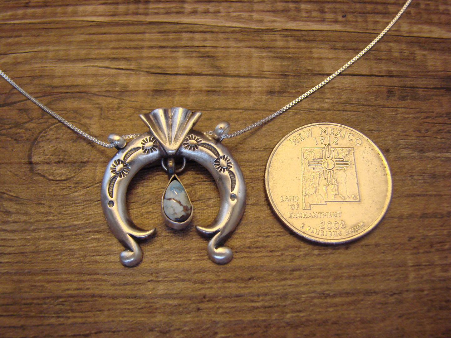 Native American Sterling Silver & Turquoise Naja Necklace by Shorty