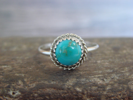 Native American Sterling Silver Round Turquoise Ring by White- Size 6
