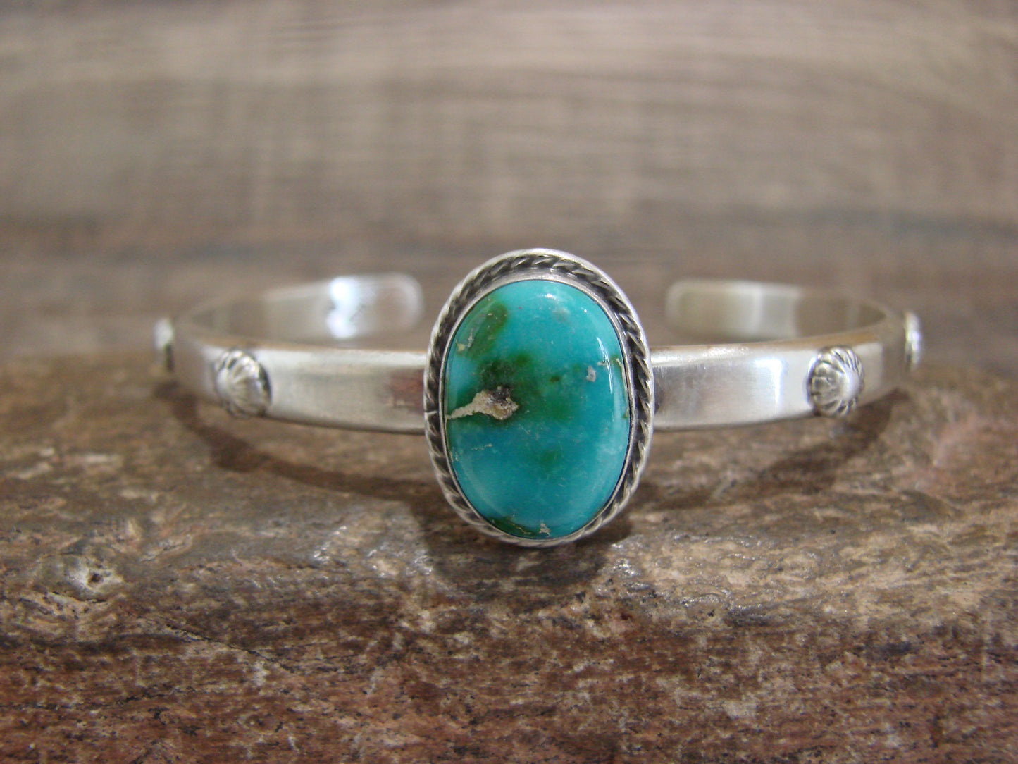 Native American Sterling Silver & Sonoran Turquoise Bracelet Signed SY