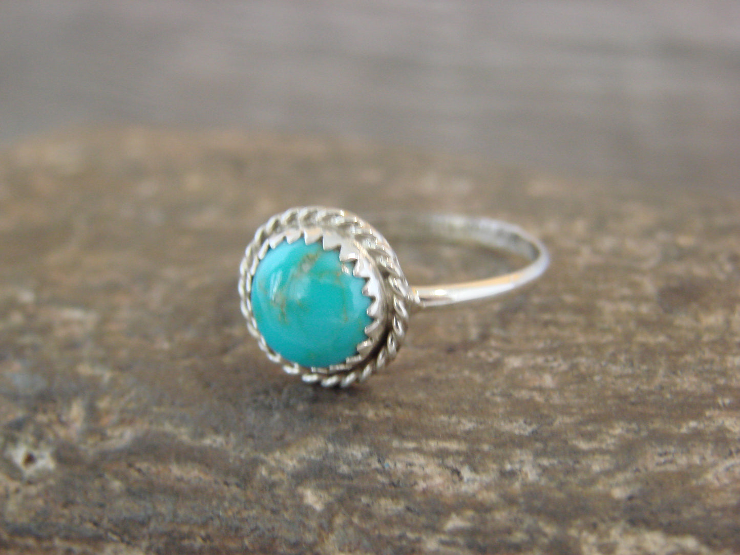 Native American Sterling Silver Round Turquoise Ring by White- Size 8