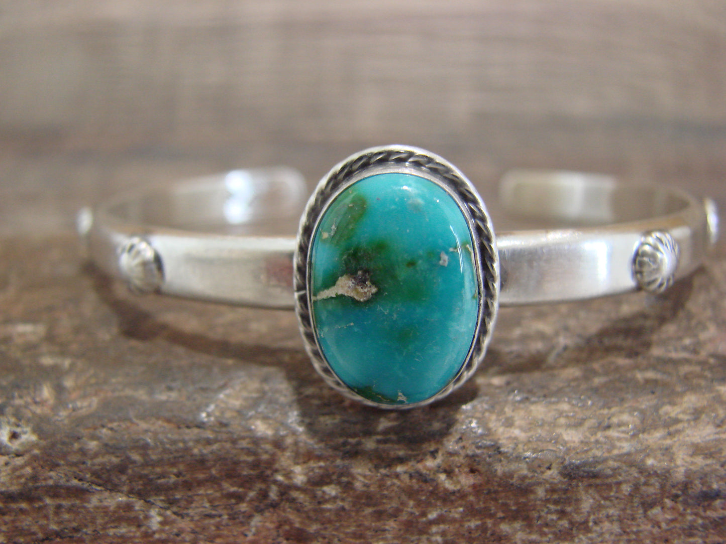 Native American Sterling Silver & Sonoran Turquoise Bracelet Signed SY