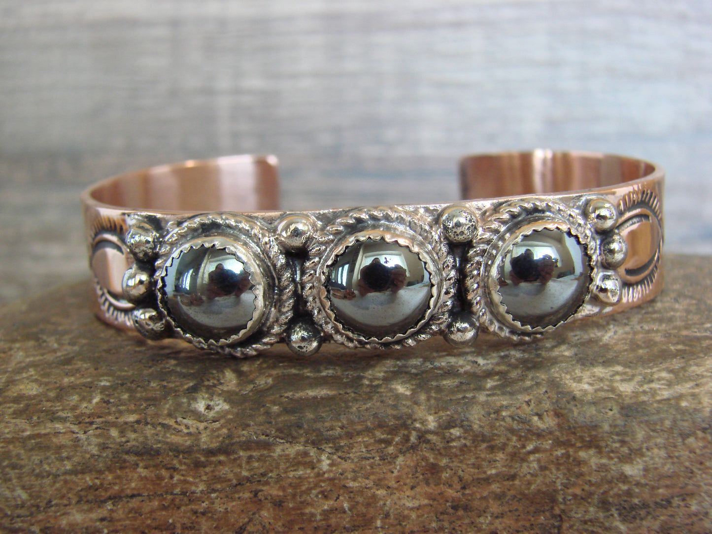 Native American Copper & Hematite Bracelet by Cleveland