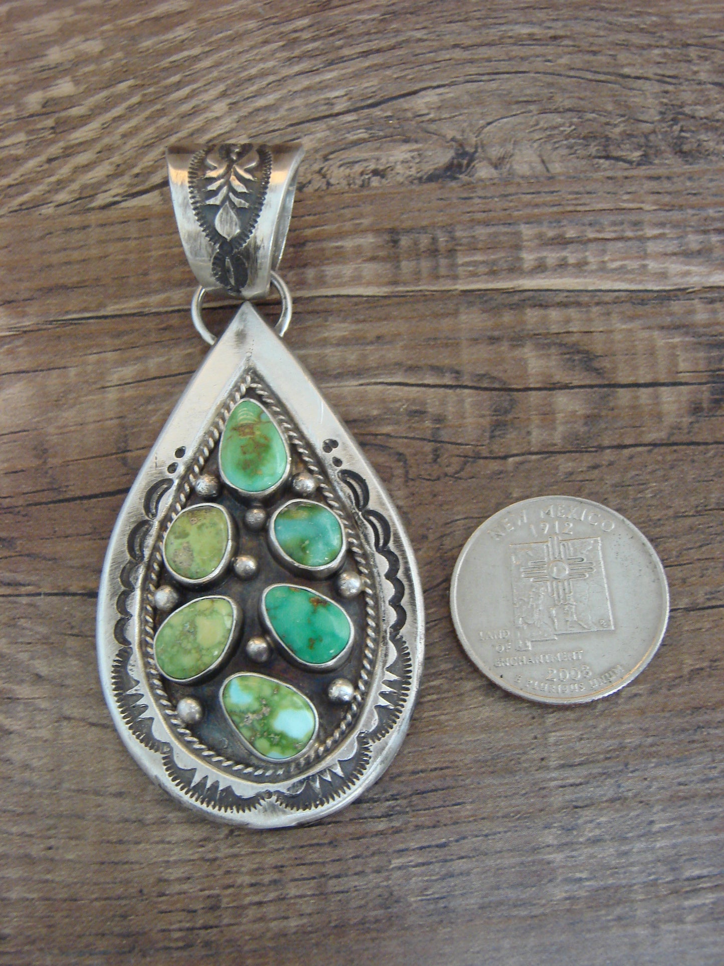 Native American Sterling Silver & Sonoran Turquoise Cluster Pendant by Lewis