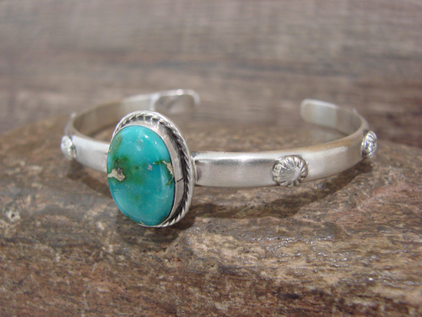 Native American Sterling Silver & Sonoran Turquoise Bracelet Signed SY