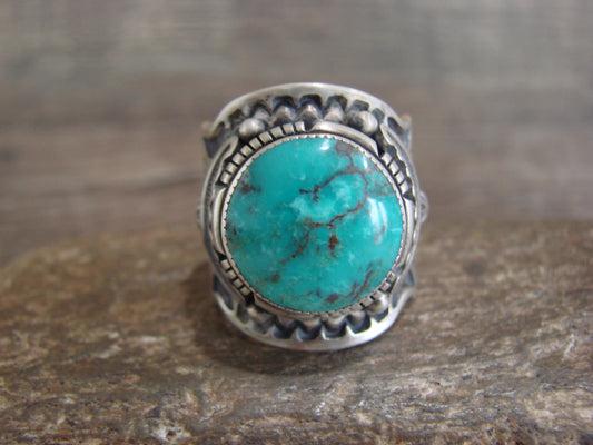 Native American Sterling Silver & Turquoise Ring - Lee - Size 10.5