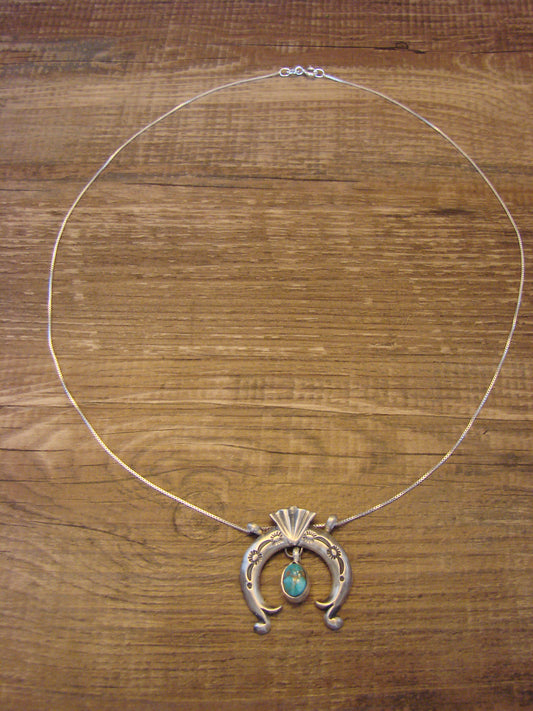 Native American Sterling Silver & Turquoise Naja Necklace by Shorty