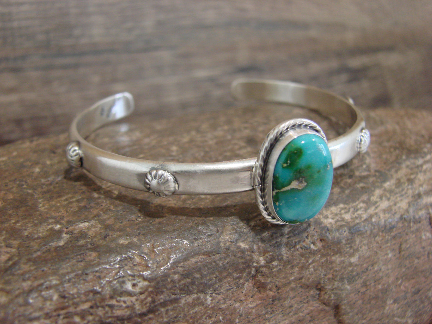 Native American Sterling Silver & Sonoran Turquoise Bracelet Signed SY