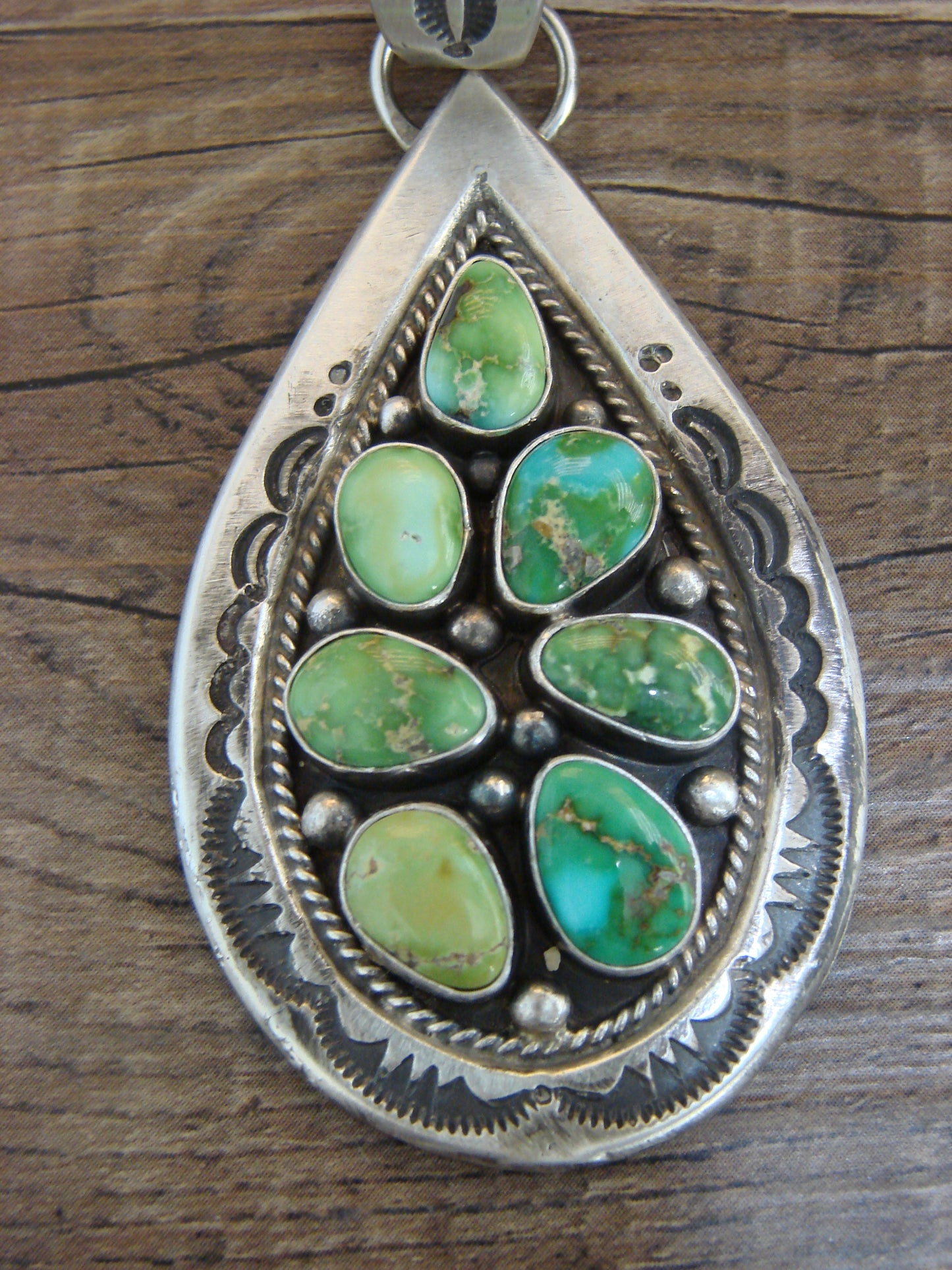 Native American Sterling Silver & Sonoran Turquoise Cluster Pendant by Lewis