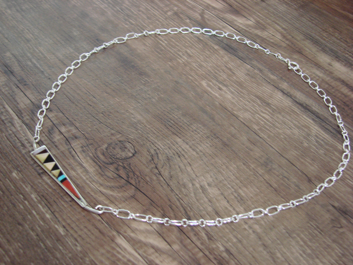 Native American Sterling Silver 18" Multi Stone Inlay Link Necklace - Qualo