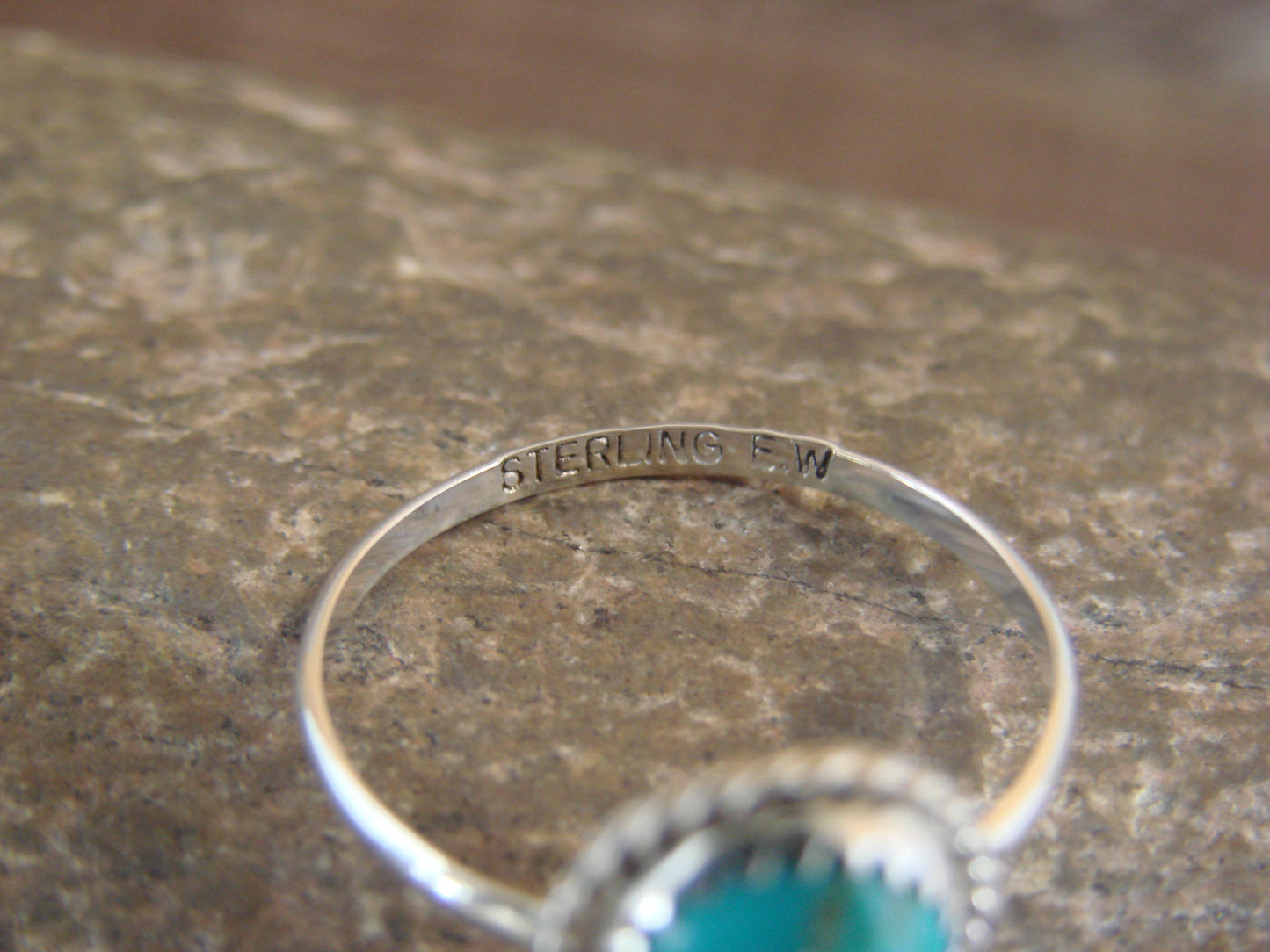Native American Sterling Silver Round Turquoise Ring by White- Size 8