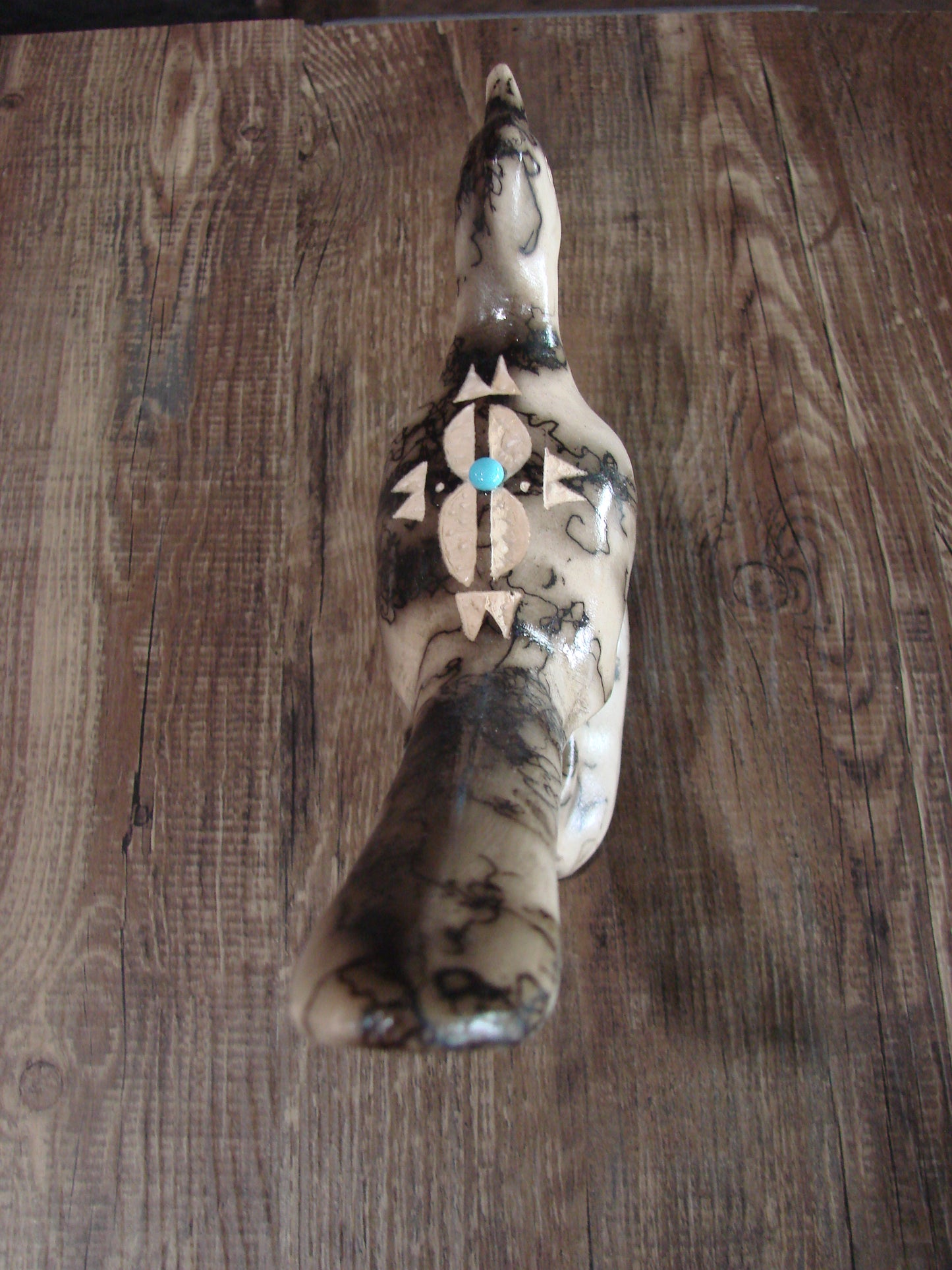 Native American Pottery Horse Hair Road Runner Sculpture by Vail