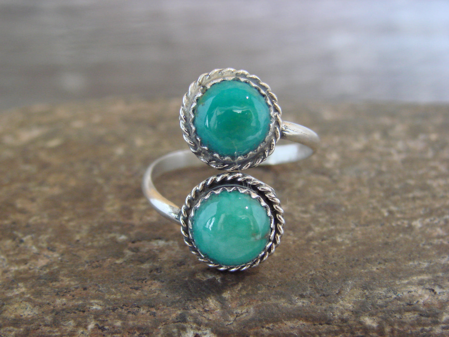 Native American Sterling Silver & Turquoise Adjustable Ring - White