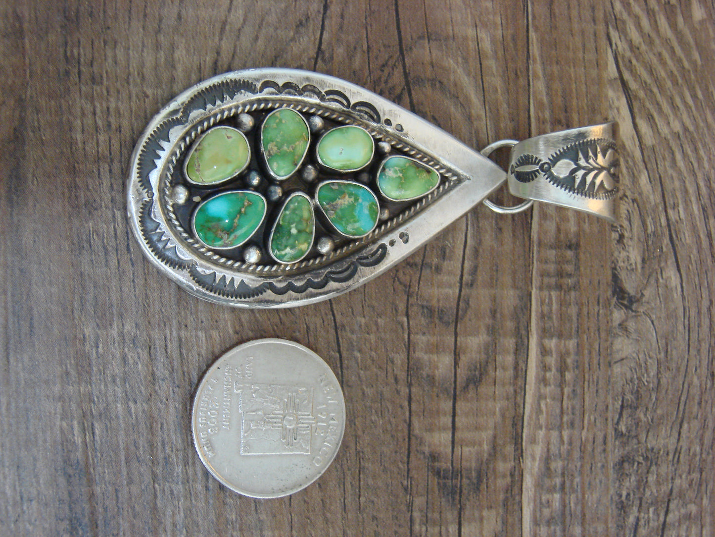 Native American Sterling Silver & Sonoran Turquoise Cluster Pendant by Lewis