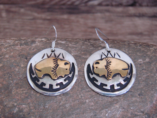 Native American Sterling Silver & Gold Fill Buffalo Dangle Earrings - Singer